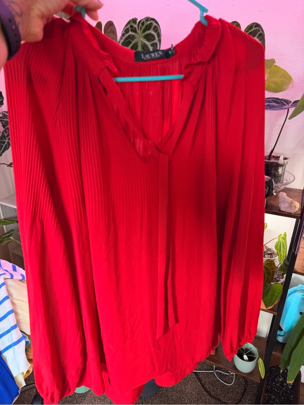 Ralph Lauren Red V-Neck Long Sleeve Blouse